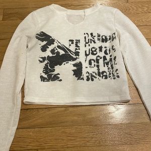 white long sleeve print shirt